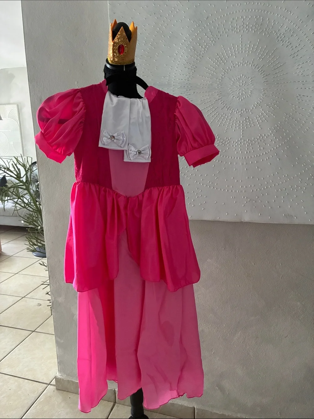 Pink Princess Peach Costume Dress with Jewel Accent